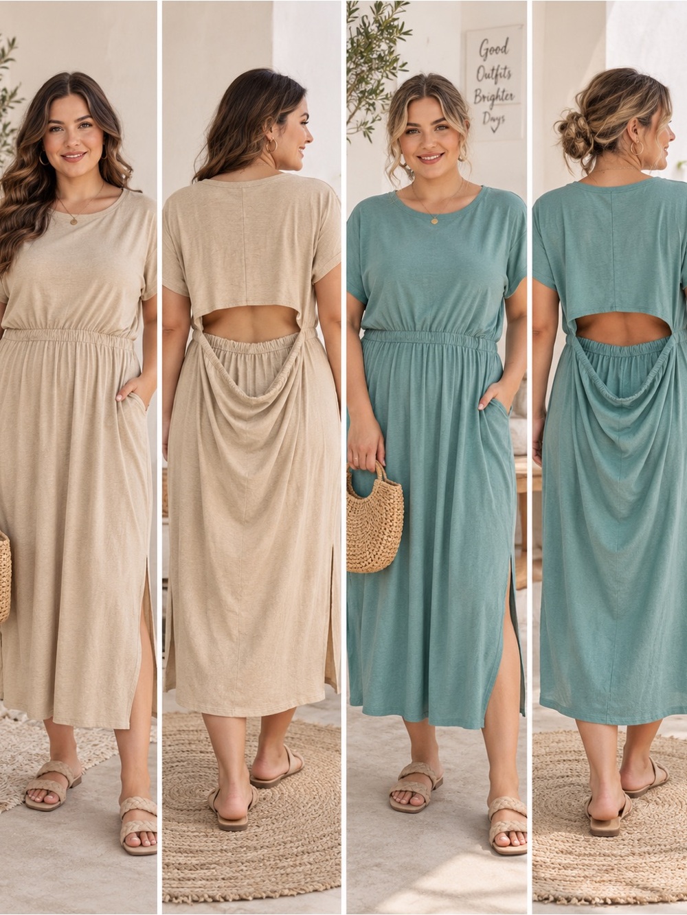 Old Navy Cutout Back Maxi Dress in Beige and Teal